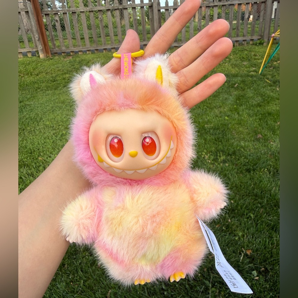 Plush Pink-Yellow Labubu Stuffed Animal Gradient Monster Keychain Toy-Great Gift
